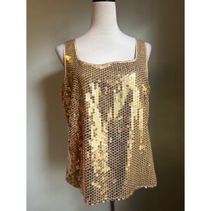 Glam fairy Gold Sequin Square Neck Sleeveless Tank Top 12 party festive y2k